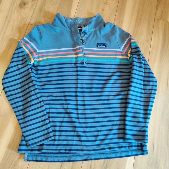 L.L. Bean Sweaters - Women’s L.L. Bean Vintage 4 Button Pullover Medium Blue Striped Denim Moc Neck